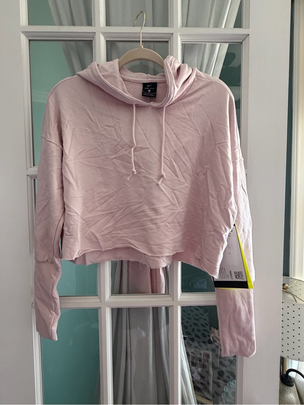 NWT Nike Women's Pale Pink Cropped Hoodie with Drawstrings